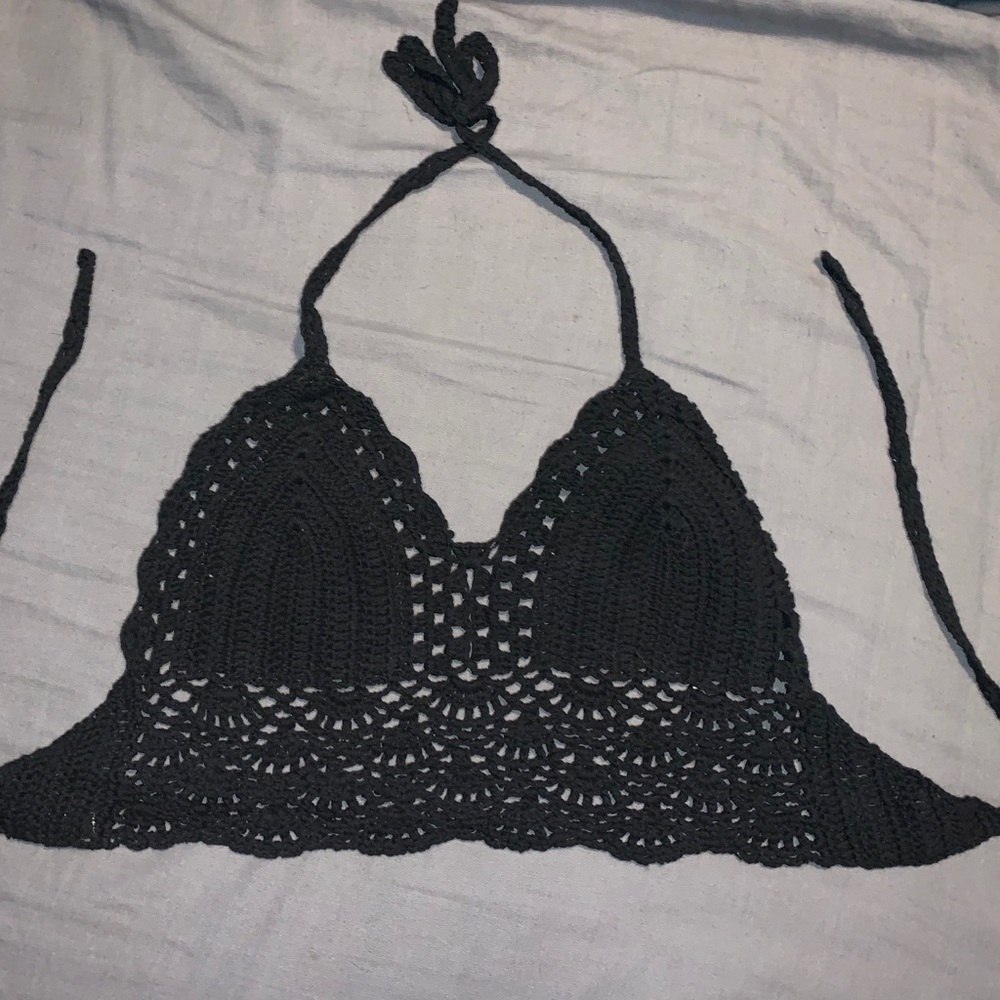 Sexy black crochet halter top handmade size M